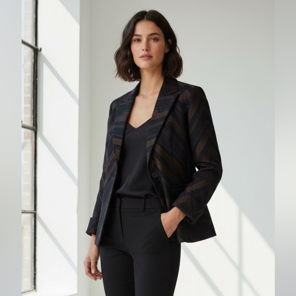 Akris Punto Cropped Zig Zag Chevron Blazer‎ Jacket Size 10 Evening Office Wear